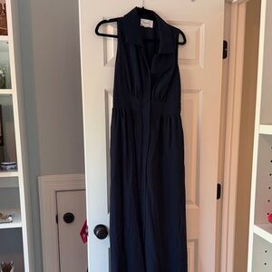 Tuckernuck Navy Sleeveless Button-Front Maxi Dress